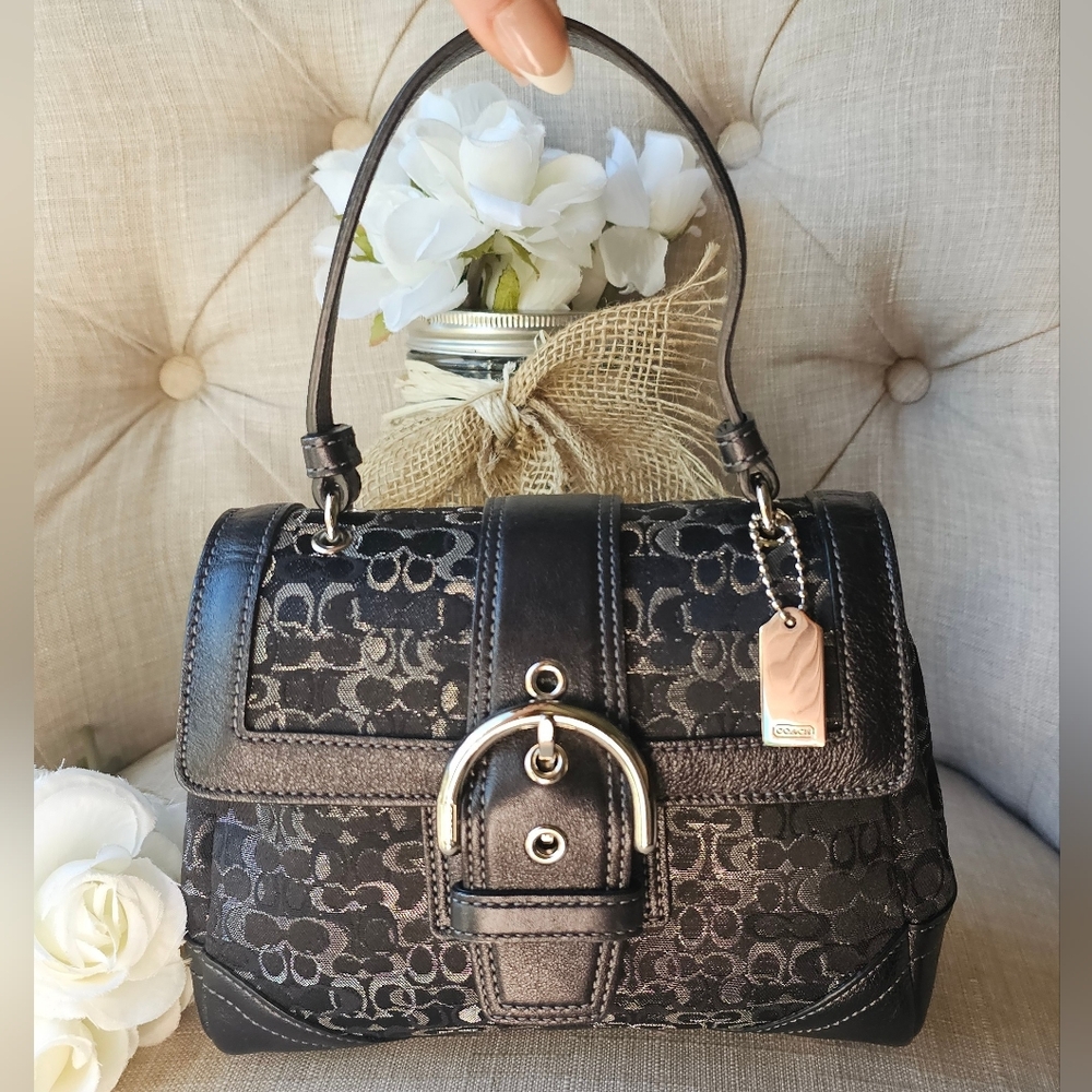 Vintage Coach Madison Signature Lurex Top-Handle Bag / Purse ( Black )